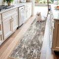 Washable 2x8 Kitchen Rug Runner – Non-Slip Stain-Resistant Soft Carpet Runner for Hallway Entryway Bedroom Bathroom, Modern Abstract Neutral Low-Pile Area Rug (Brown Beige,2x8)