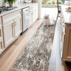 Washable 2x8 Kitchen Rug Runner – Non-Slip Stain-Resistant Soft Carpet Runner for Hallway Entryway Bedroom Bathroom, Modern Abstract Neutral Low-Pile Area Rug (Brown Beige,2x8)