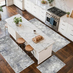 Kitchen Rug Set 4-Piece with Runner – Washable Non-Slip Floor Mats for Sink,Entryway,Hallway,Bathroom – Modern Abstract Neutral Soft Throw Rugs(Blue Grey,2x3+2x4+2x5+2x6)