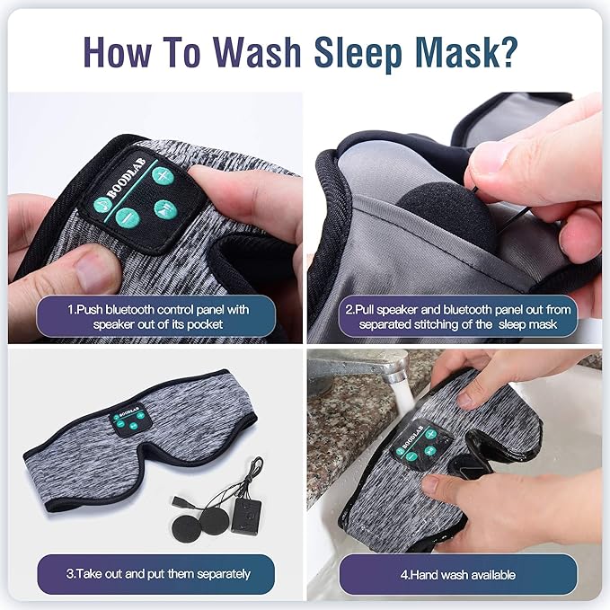 Sleep Mask with Bluetooth Headphones, Boodlab Bluetooth Eye Mask for Sleeping, Washable Sleeping Headphones, Cool Tech Gadgets Unique Gift for Valentine's Father's Mother's Day Birthday Christmas