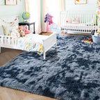ISEAU Super Soft Rugs for Dorm, College, Apartment, Bedroom Shaggy Area Rug, 3x5 Feet Tie-Dye Carpet Fluffy Mats for Living Room, Non-Slip Abstract Fuzzy Rugs for Girls Boys Kids Room, Dark Blue
