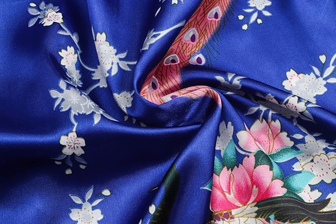 Women's Short Kimono Robes Bride and Bridesmaid Satin Floral Bathrobe Peacock Sleepwear Dressing Gown for Wedding Party