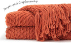 Chanasya Premium Textured Knit Throw Blanket with Tassels - Soft, Cozy Blanket for Couch, Bed, Living Room - 50" x 65” - Rust