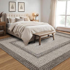 RUGSREAL Boho Rug 4x6 Bedroom Machine Washable Rug Braided Print Floor Cover Dining Room Throw Carpet with Rubber Backing Farmhouse Rustic Accent Rug for Living Room Home Decor, Mocha
