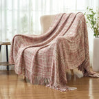 Multi-Color Light Pink Cable Woven Throw Blanket for Couch,50"X60" Boho Style Textured Blankets for Home Decor,Super Soft Warm Cozy Chunky Blanket with Decorative Tassels for Bed