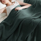 Bedsure Gentlesoft 100% Cotton Throw Blanket for Couch 50x70 inches - Breathable and Soft for Spring Summer, Waffle Weave Throw Blanket for Office, Dark Green