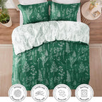 Love's cabin Emerald Comforter Set Queen - Queen Size Comforter Set, 3 Pieces Cute Floral Bedding Sets for All Seasons,1 Soft Reversible Botanical Flowers Comforter and 2 Pillow Shams