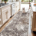4x10 ft Extra Wide Hallway Rug – Non-Slip Washable Large Carpet Runner for Kitchen, Indoor Entryway, Modern Abstract Low-Pile Thin Floor Mat for Bedroom, Living Room, Dining Room (Brown Beige,4x10)