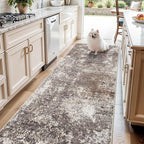 4x10 ft Extra Wide Hallway Rug – Non-Slip Washable Large Carpet Runner for Kitchen, Indoor Entryway, Modern Abstract Low-Pile Thin Floor Mat for Bedroom, Living Room, Dining Room (Brown Beige,4x10)
