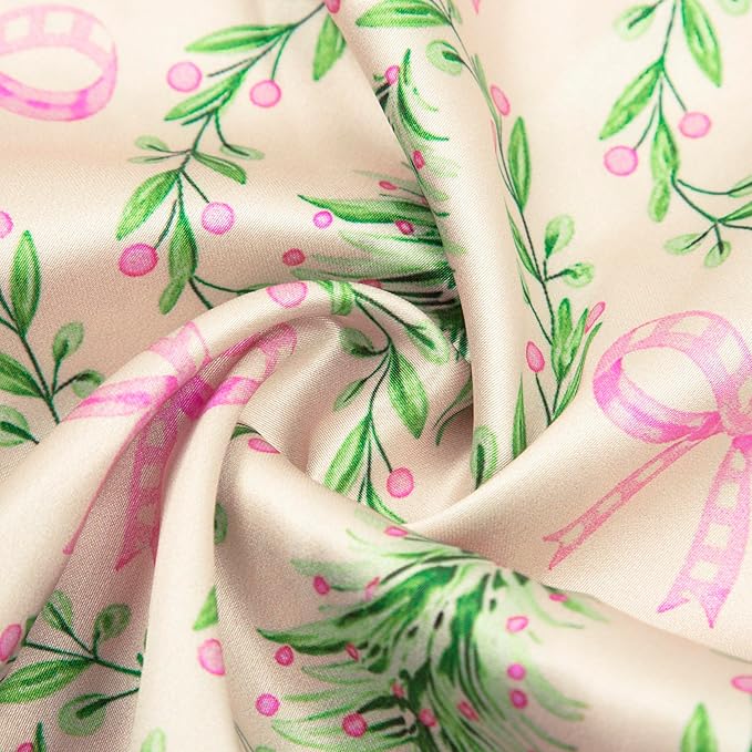 ASTANFY Silk Satin Pajama Set Womens Silk Satin 2 Piece Pjs Shorts Sleepwear Christmas Button Down Shirt Bride Pj Lounge Sets