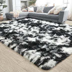 Noahas Large Fluffy 8x10 Area Rugs for Living Room Bedroom,Tie-Dyed Black and White Thick Shag Throw Rug,Big Soft Shaggy Bedside Non-Slip Plush Dorm Nursery Kids Carpet