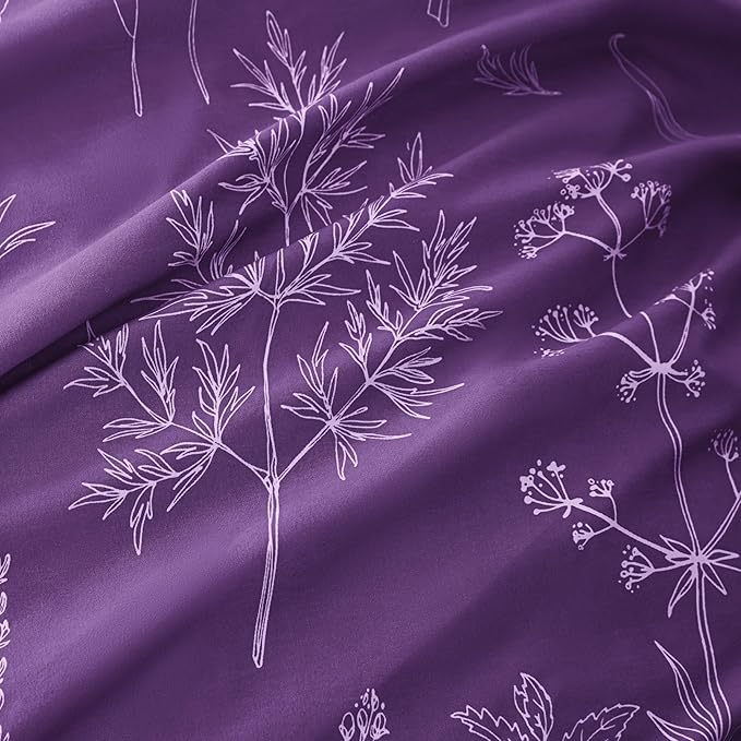 Love's cabin Dark Purple Twin Comforter Set - Twin XL Size Comforter Set Dorm Bedding, 2 Pieces Cute Floral Bedding, Soft Reversible Flowers Comforter, 1 Comforter & 1 Pillow Sham