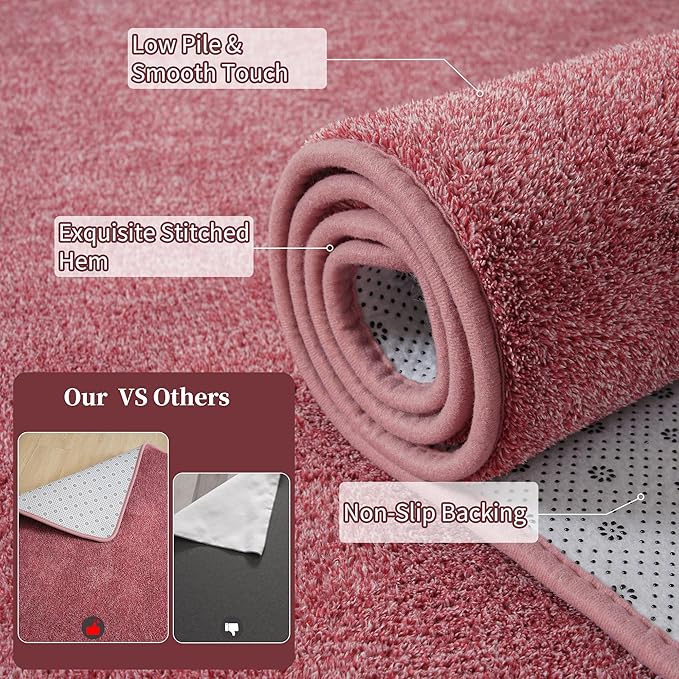 Keeko 4x6 Area Rugs for Living Room, Soft Modern Memory Foam Bedroom Rug Washable Indoor Rug Low Pile Minimalist Non Slip Carpet for Kids Nursery Dorm Room Home Decor Dark Red and White