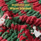 Negwoo Chunky Knit Throw Blanket, 80''*90'' Knitted Throw Chenille Yarn for Bed Couch, Handmade Stripe Crochet Big Thick Blanket, Machine Washable Cute Comfy Blanket for Home Decor
