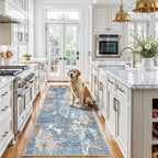 4x8 Washable Indoor Entryway Rug – Non-Slip Rubber Backed Floor Mat for Kitchen, Hallway, Bedroom – Modern Abstract Low-Pile Thin Wide Carpet Runner for Bathroom, Living Room, Office (Blue Rust, 4x8)