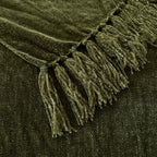Chenille Throw Blanket for Couch with Tassels,50"X60" Soft Cozy Lightweight Knitted Boho Decorative Blankets for Bed and Sofa,Olive Green