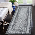 RUGSREAL Runner Rug for Hallway Kitchen Runner 2x10, Machine Washable Long Runner Throw Mat, Non Slip Entryway Rug Stain Resistant Braided Printed Carpet for Bedroom Living Room, Grey