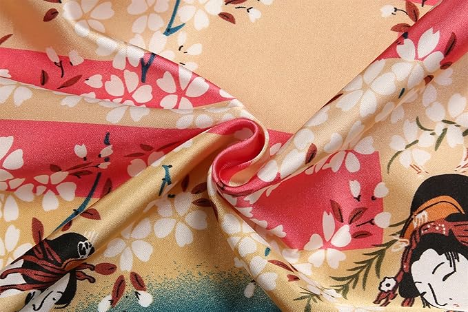 Valennia Women Long Silky Bathrobe Satin Kimono Robe Floral Printed Dressing Gown Sleepwear