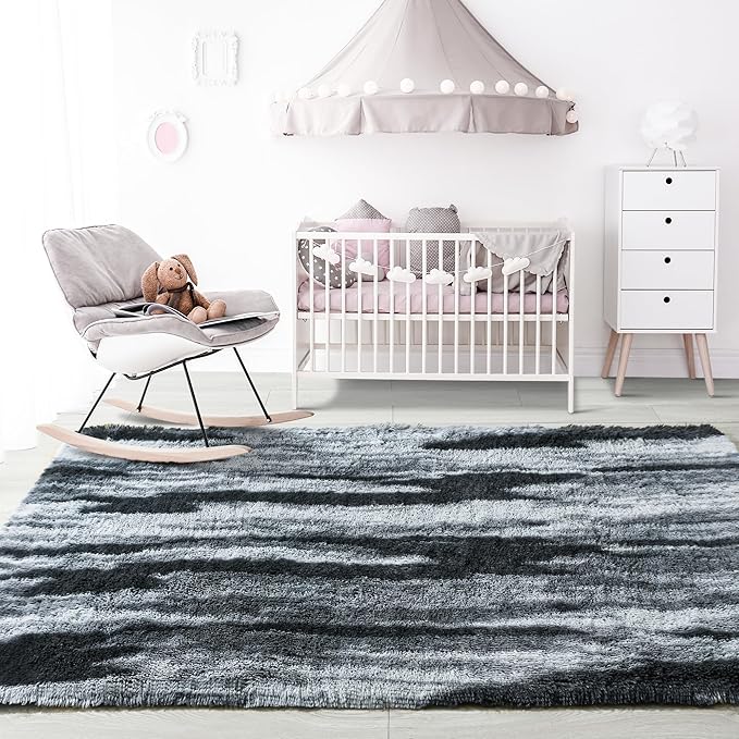 Noahas Fluffy 4x6 Area Rugs for Bedroom Living Room,Shag Grey Thick Throw Floor Carpet,Soft Shaggy Bedside Non-Slip Plush Dorm Nursery Kids Rug