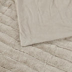 Striped Throw Blanket and Pillow Covers Set (No Inserts) for Couch and Bed, Plush Warm Lightweight Fuzzy Faux Fur Blanket for All Seasons (60" x 80", Oatmeal)