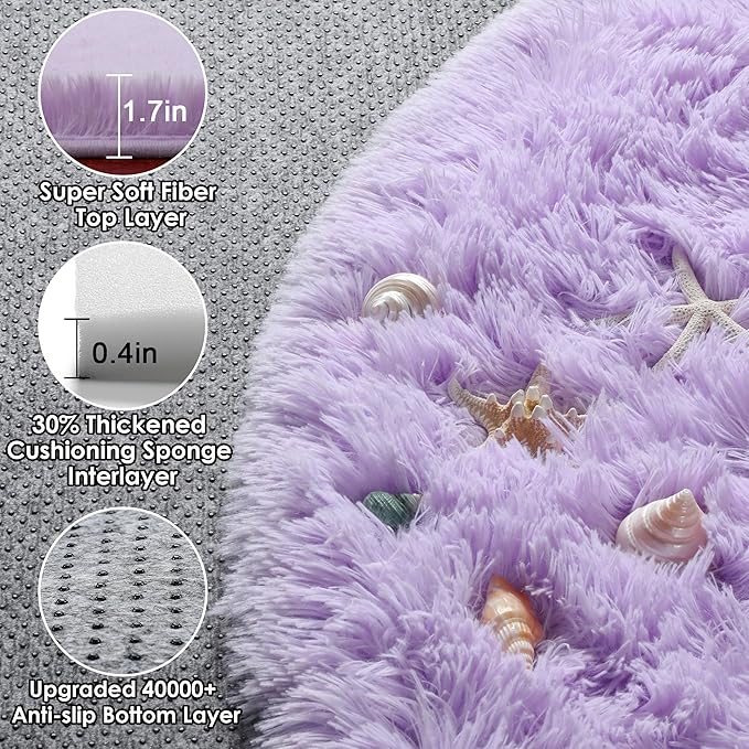 ONASAR Light Purple Round Rugs 6ft for Living Room Bedroom, Fluffy Circle Area Rug for Kids Girls Boys Teen, Soft Plush Shaggy Carpet for Nursery Dorm Classroom Playroom Home Decor Aesthetic