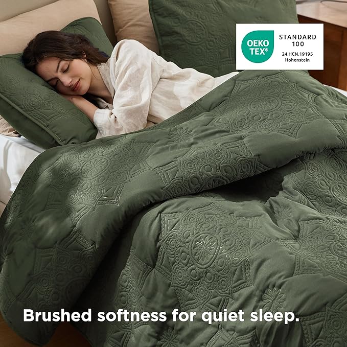 Bedsure Quilts Queen Size - Olive Green Bedspread Queen Size & Lightweight Comforter, Modern Coverlet with Mandala Pattern, Ultra Soft All-Season Bedding, 90 x 96 Inches | Stitch-Free Quilting, Ultra Soft, Lightweight, Machine Washable, Pet-Friendly