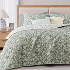 BLOOMHAVEN Quilt Set Twin Size, Green Floral Quilt Sets, Reversible Bedspread Lightweight and Breathable for All Seasons, Soft Quilted Bedspread with 1 Pillow Sham