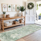 2x8 Washable Hallway Runner Rug – Non-Slip Modern Abstract Neutral Low-Pile Stain-Resistant Carpet Runner for Kitchen Entryway Bedroom Bathroom (Sage Green,2x8)
