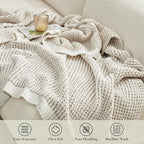 Amélie Home Knit Throw Blanket, Soft Chenille Cozy Breathable Pineapple Chunky Decorative Blanket for Couch, Bed & Sofa, French-Inspired Lightweight Warm Gift for Women, Beige, 50"x60"