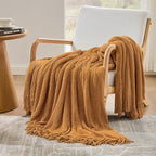inhand Brown Throw Blanket for Couch Bed,Fall Home Decorative Soft Chunky Chenille Woven Blankets with Tassels,Lightweight Cozy Boho Farmhouse Warm Winter Gifts for Women,50"x60",Extra Thick