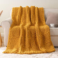 Bunnikins & Clover Mustard Yellow Throw Blanket for Couch, Chunky Knit Gold Blanket Throw with Chenille Yarn for Bed Living Room Home Decor, 50"x60"
