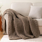 Bunnikins & Clover Beige Throw Blanket for Couch, Chunky Knit Beige Throw for Bed, Neutral Throw Blankets Tan Throw Blanket for Room Decor Housewarming Gifts, 50"x60"