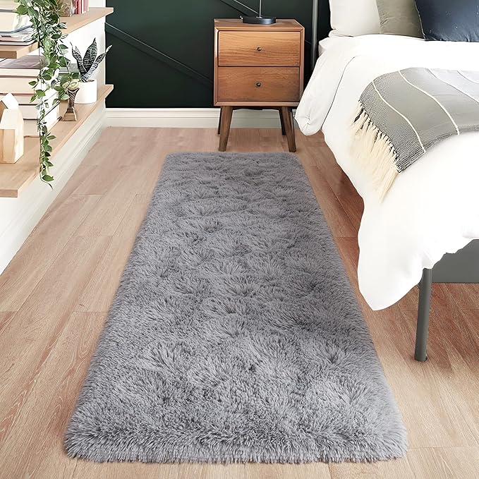 Noahas Grey Runner Rug for Hallway,2'x6' Long Area Rugs for Bedroom Living Room,Non Slip Thick Shag Floor Carpet for Entryway Kitchen Dorm Nursery Bedside Kids Room