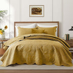 IR Imperial Rooms 8 Pack Quilt King Size Bedding (106" x 96") - Bulk Wholesale for Hotels, Guest Bedroom & Airbnbs - Lightweight Microfiber Reversible Floral Embossed Quilts Bedspreads (Ochre)