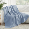 Whale Flotilla Chunky Knit Throw Blanket for Couch and Bed, Grey Blue Decorative Cozy Fleece Blanket, Reversible Soft Fuzzy Woven Throws, 50x60 Inch
