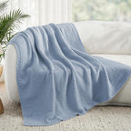 Whale Flotilla Chunky Knit Throw Blanket for Couch and Bed, Grey Blue Decorative Cozy Fleece Blanket, Reversible Soft Fuzzy Woven Throws, 50x60 Inch