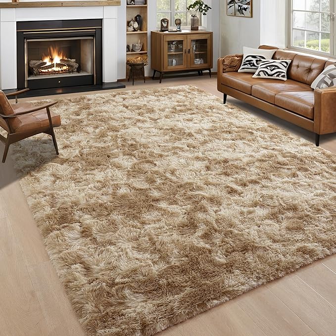 Noahas Large Fluffy 6x9 Area Rugs for Living Room Bedroom,Tie-Dyed Beige Thick Shag Throw Rug,Big Soft Shaggy Bedside Non-Slip Plush Dorm Nursery Kids Carpet