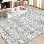 XLUEZ Area Rug 10x12 Living Room Rugs, Machine Washable Vintage Distressed Boho Area Rug Non-Slip Soft Low Pile Large Indoor Rugs for Bedroom Kitchen Dining Room Office(Light Blue,10'x12')