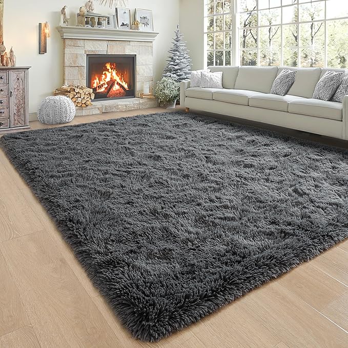 Noahas Fluffy Dark Grey 4x6 Area Rugs for Bedroom Living Room,Thick Shag Throw Floor Carpet,Soft Shaggy Bedside Non-Slip Plush Dorm Nursery Kids Rug