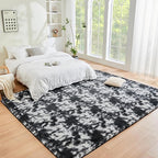 Litanika 9x12 Fluffy Shag Faux Fur Area Rug for Living Room Bedroom, Tie-Dyed Black White High Pile Soft Plush Shaggy Furry Bedside Playroom Dorm Carpet, Non-Slip, Non-Shedding Modern Indoor Floor Rug