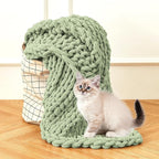 Admitrack Chunky Knit Blanket Throw, 100% Hand Knit Chenille Throw Blanket for Sofa & Home Decor, Soft and Cozy Knitted Throw Blankets (Sage Green，51"x63")