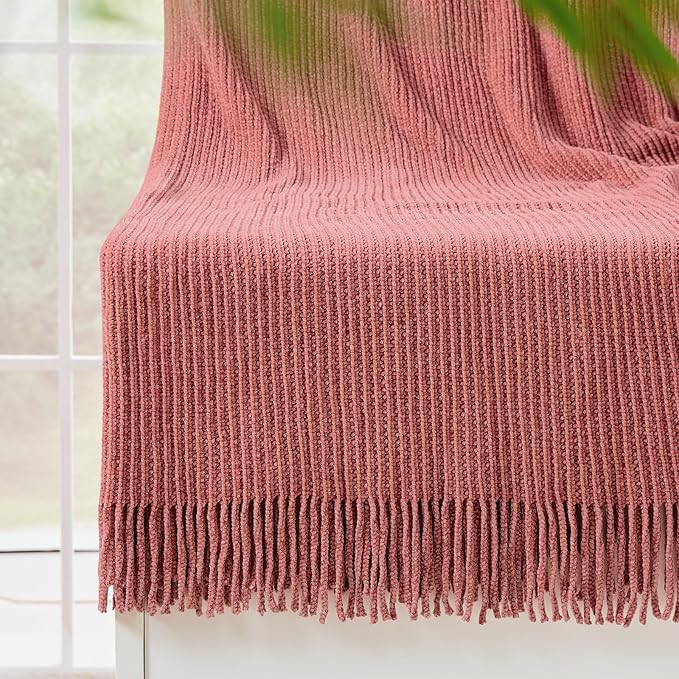 inhand Coral Pink Chunky Chenille Throw Blanket for Couch Bed, Mothers Day/Mom Birthday Gifts for Mom from Daughter Son,Soft Boho Knitted Blanket,Cozy Decor for Living Room,50"x60",Extra Thick