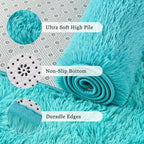 junovo Blue Washable Area Rug for Girls Bedroom Living Room, 5x8 Soft Non-Slip Fluffy Rugs, Shag Plush Memory Foam Carpet for Kids Room Baby Nursery Home Decor