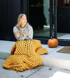Nuzzie Original Knit Weighted Blanket- Breathable, Cooling, Hand Made Knit Throw Blanket for Sleep - Machine Washable, Stylish Design (Marigold, Full | 16lbs | 48"x72")