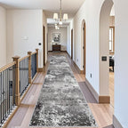 3x20 ft Extra Long Hallway Runner Rug - Non-Slip Washable Floor Runner with Rubber Backing, Modern Low Pile Thin Wide Carpet for Entryway, Kitchen, Living Room (Black Grey, 3x20)