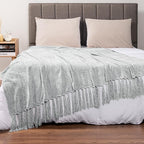 PAVILIA Light Gray Chenille Throw Blanket for Couch, Sofa Bed - Soft Knit Woven with Tassel, Decorative for Chair Living Room - Light Grey 50x60