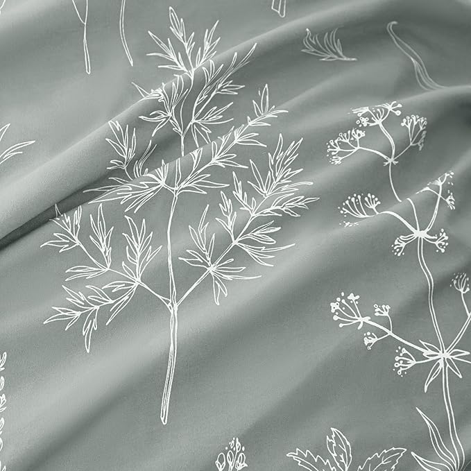 Love's cabin Grey Queen Comforter Set - Queen Size Comforter Set, 3 Pieces Cute Floral Bedding Sets for All Seasons,1 Soft Reversible Botanical Flowers Comforter and 2 Pillow Shams