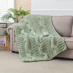 WESHIONGOO Chunky Knit Blanket Throw 50"×60" Knitted Throw Blankets for Couch Bed Fluffy Soft Blanket with Jumbo Chenille Yarn Thick 100% Handmade (Sage Green)