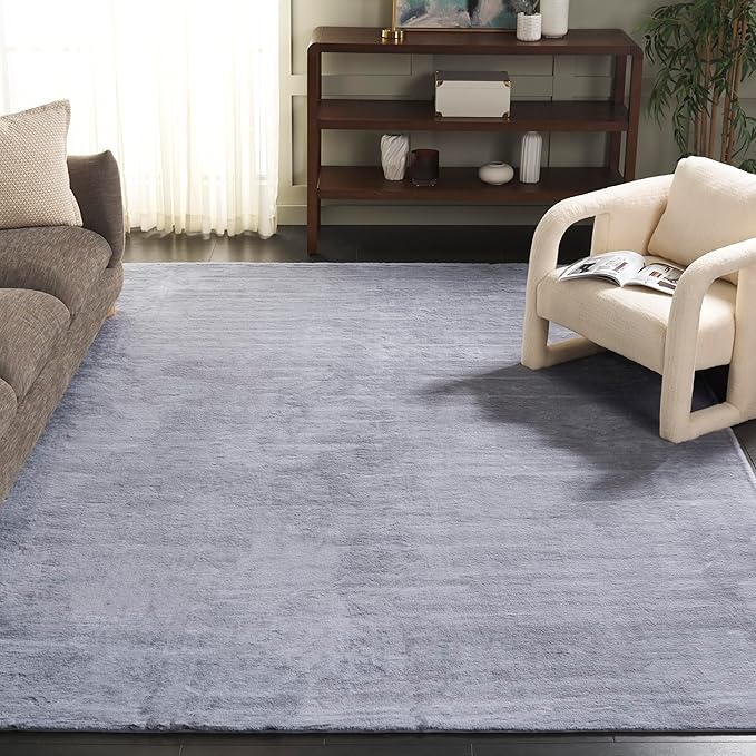 SAFAVIEH Washable Rug Faux Rabbit Fur Shag Collection - 8' x 10', Light Grey, Slip Resistant & Easy Cleaning, Ideal for Living Room, Bedroom, Dining Space (FRF976F)