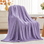 NEWCOSPLAY Super Soft Twin Blanket Lavender Premium Silky Flannel Fleece 3D Waffle Checkered Lightweight Bed Blanket All Season Use (Lavender, Twin(60"x80"))
